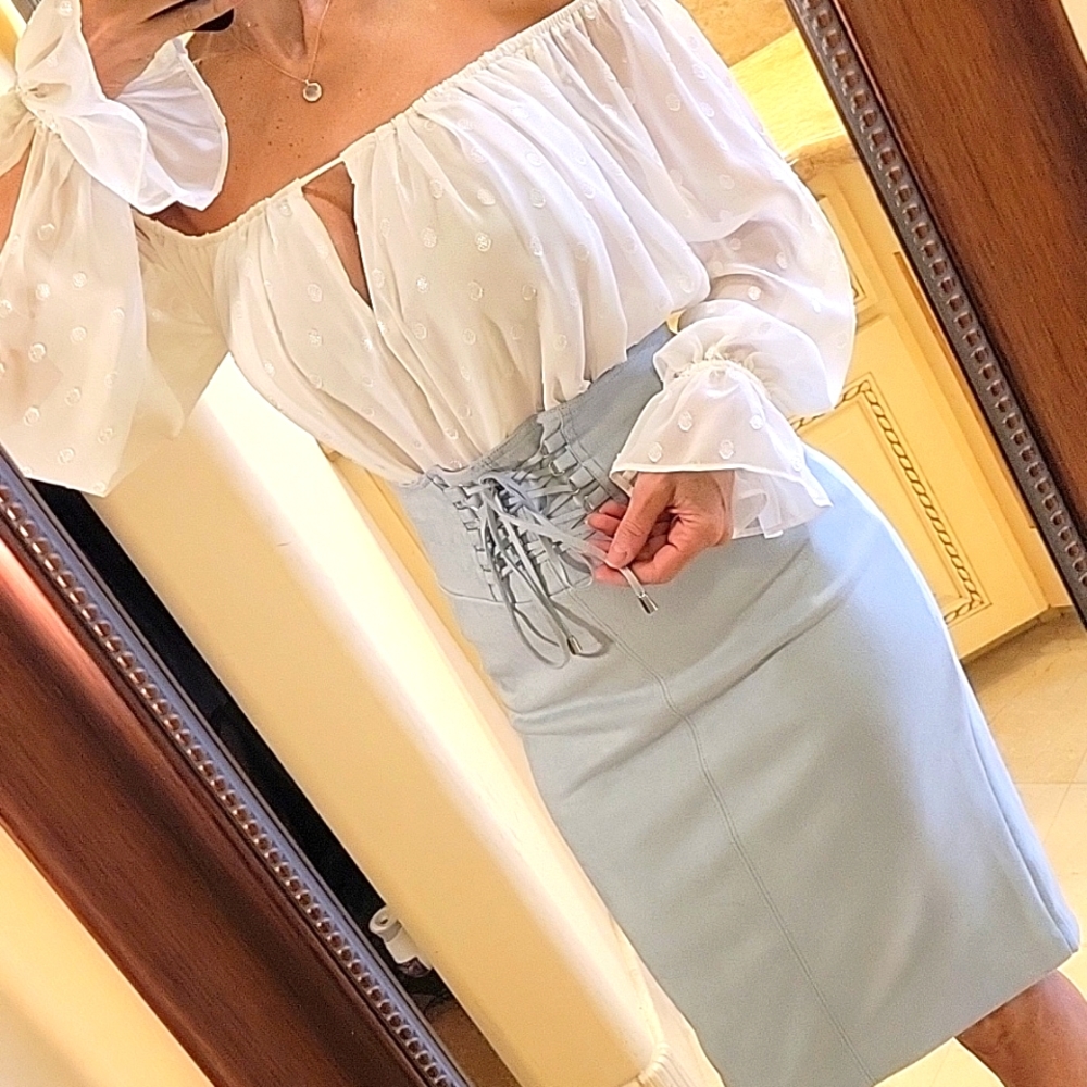 Forever 21 Ultrasuede Seafoam Green Corseted Pencil Skirt, S